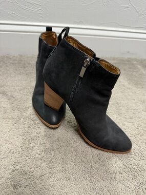 Franco Sarto Black Suede Ankle Booties with Stacked Wood Heel